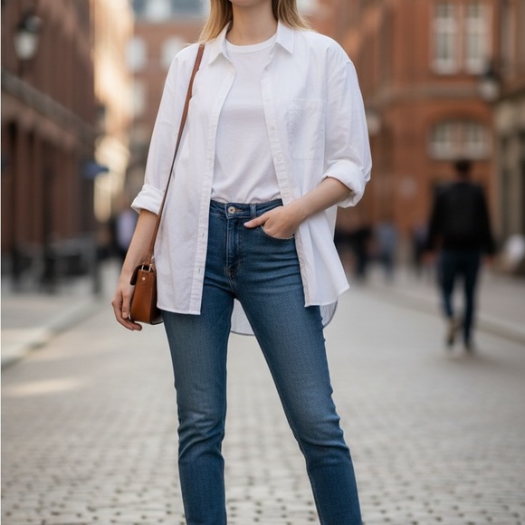 LOFT Crisp White Casual Button Down Shirt size large - Picture 2 of 5